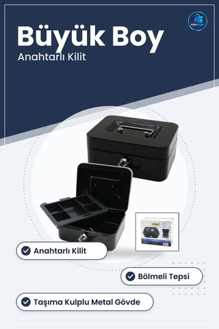 Çelik Para Kasası Büyük Boy Anahtarlı Tepsili Taşıma Kulplu Metal