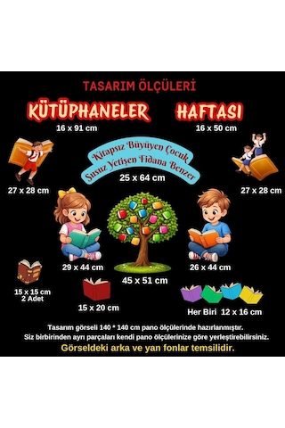 Kütüphaneler Haftası Okul Panosu Seti 01 Kitap Sevgisi Temalı Figürlü Sınıf Süsü Hazır Kesim 7