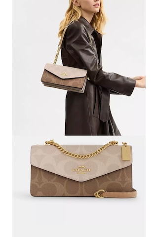 Coach Klare Envelope Crossbody Kadın Çanta Logolu Krem