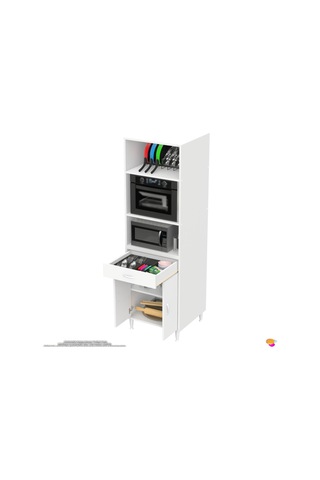 Modilayn Ennet 60x194.6x48 Cm Fırın / Mikrodalga Dolabı 1 Çekmece, 2 Kapaklı. Mutfağınıza Yer Açın Beyaz
