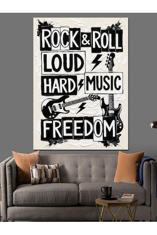 Rock And Roll Müzik Sözleri Dekoratif Kanvas - Mdf Ahşap Tablo