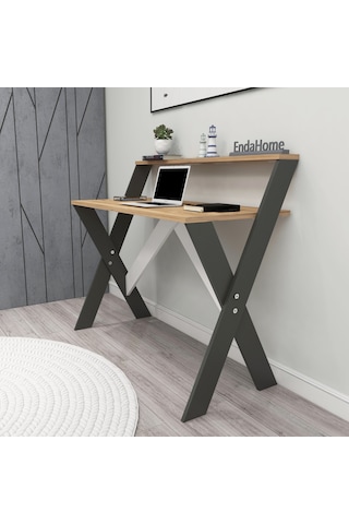 X Ayaklı Ders Çalışma Masası Bilgisayar Masası 50x90 Cm Çam & Gri