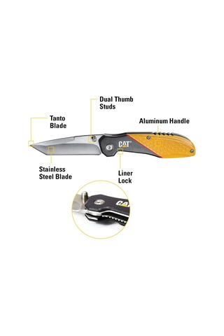 Lexroo Erpillar Cat980047 Linerlock, Siyah Ve Sarı Alüminyum Saplı, 3"