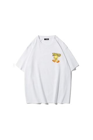 Brz Collectıon Brz Collection Unisex Oversize Tweety T-shirt Beyaz