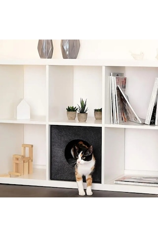 Kedi Evi Yuvası Keçe Antrasit Renk 3mm Kaliteli Keçe 32x32x32 Cm A3