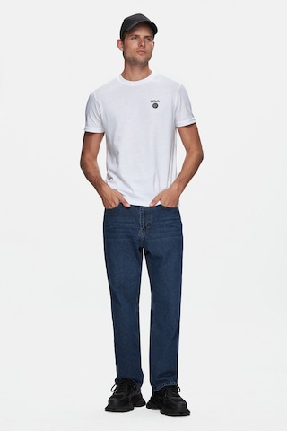 Ucla Bass Beyaz Bisiklet Yaka Baskılı Standard Fit Erkek Tshirt Beyaz
