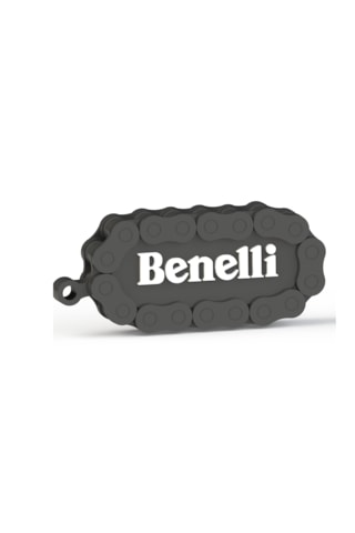 Benelli Logolu Özel Tasarım Zincir Detaylı Motosiklet Anahtarlığı Siyah