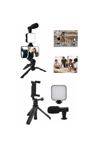 Telefon Tutucu Mini Tripod Mikrofonlu Vlog Video Çekim Standart