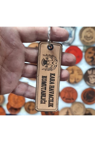 Kara Havacılık Komutanlığı Deri Anahtarlık - Arma - Leather Key Holder Bej
