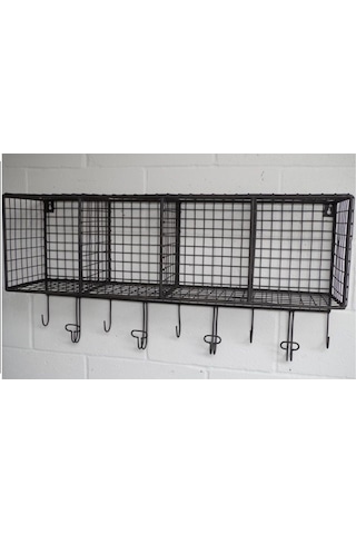 Wessdizayn 9 Kancalı Metal Duvar Askılığı 4 Gözlü Antre Duvar Rafı Wd-209 Siyah