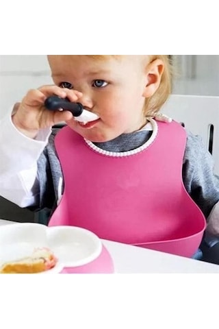 Hobibahçem Çocuk Bebek Mama Önlüğü Dökülme Engelleyici Bükülebilir Pembe