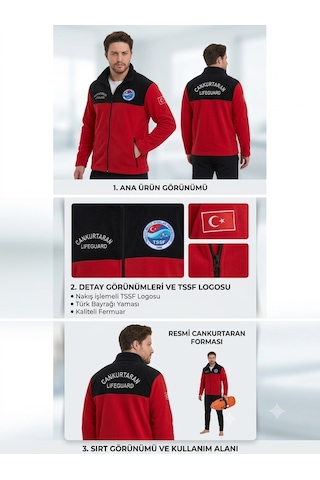 Cankurtaran Polar Ceket Beyaz Nakışlı Kırmızı