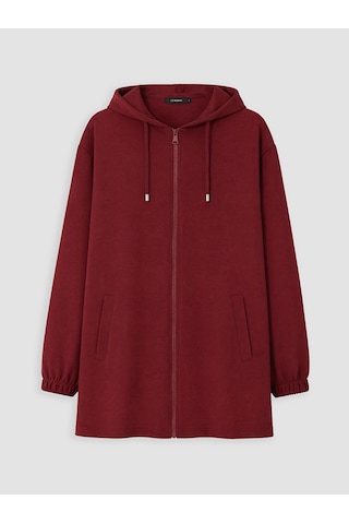 Lcw Curve Bordo Büyük Beden Kapüşonlu Kadın Sweatshirt Tunik