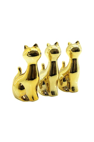 Büro Ev Ofis Hediyesi İçin Golden Seramik Kedi Motif Süs Eşyası