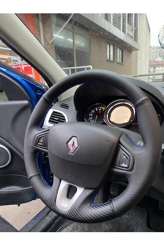 Renault Fluence -Megane 3-Scenic uyumlu karbon noktalı direksiyon kılıfı araca özel tam kaplayan