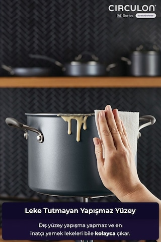Circulon 24 Cm Kapaklı Derin Tencere Gri - Siyah
