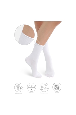 Bambu Kadın Lastiksiz Beyaz Soket Dikişsiz Premium Çorap 3'lü Pkt Beyaz