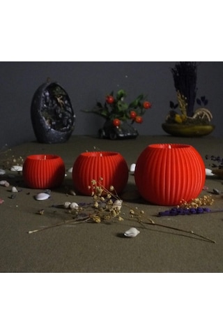 3 Lü Tealight Mumluk Seti Dekoratif Ev & Salon Mumluğu Hediyelik Set Kırmızı