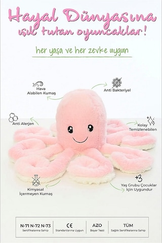 Peluş Ahtapot Uyku Ve Oyun Arkadaşı Pembe Pembe