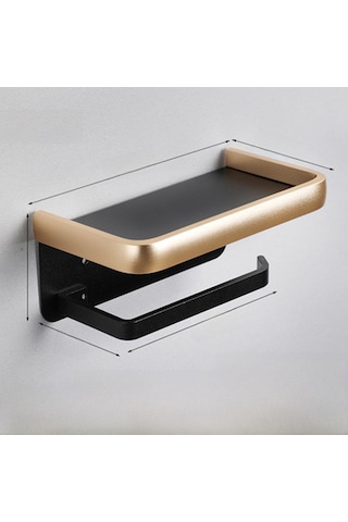 Skycity Banyo Tuvalet Kağıdı Rafı: Zırhlı Alüminyum Siyah Altın İki Katlı, Telefon Ve Küçük Eşya Konteyneri, Otel Ve Ev İçin Dayanıklı Diğer