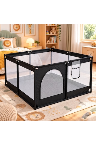 Missidea Bebek Ve Çocuk Siyah Oyun Parkı Güvenli Oyun Alanı 120x120 Cm