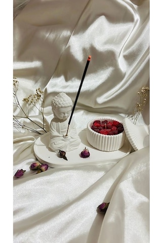 Buda Tütsülük Kapaklı Beton Soya Kalp Mumluk Ve Tabak Dekoratif O