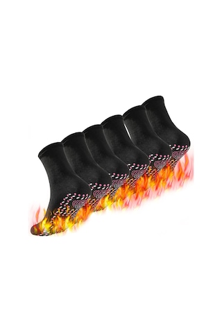 Yuntech01 Turmalin Isıtmalı Masaj Çorapları - 3 Çift Yorgunluk Giderici Ve Kan Dolaşımını Düzenleyen Çorap Siyah