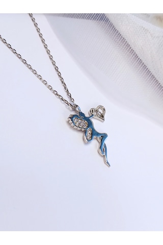 Keskin Gümüş Gümüş Zirkon Taşlı Kalpli Su Perisi Trend Kadın Kolye