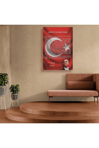 Atatürk'ün Gençliğe Hitabesi Ve Türk Bayrağı Kanvas Tablo