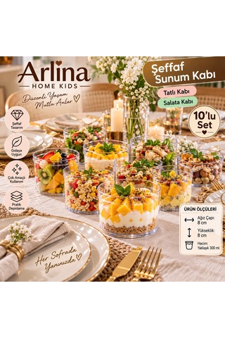10 Lu Plastik Şeffaf Sunum Kabı 300 Cc