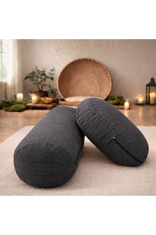 Yuvarlak Zafu Meditasyon Minderi & Bolster Minderi İkili Yoga Meditasyon Minder Seti Antrasit
