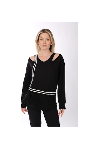 Ysatis Minimalist Oversize V Yaka Uzun Kol Kadın Bluz - Günlük & Özel Gün Siyah