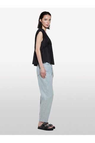 Sisley %100 Pamuk Büzgülü Kolsuz V Yaka Bluz Kadın Siyah Bluz - 325p5ho1lq08x