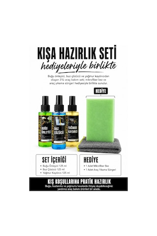 Kışlık 3'lü Oto Bakım Sprey Set Buğu Önleyici Buz Cözücü Yağmur Kaydırıcı 3x125ml