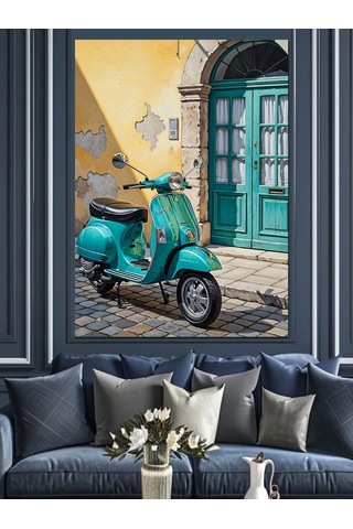 Kapı Önü Yeşil Vespa Dekoratif Kanvas - Mdf Ahşap Tablo