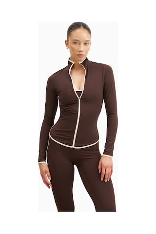 Because Of Alice Base Contrast Trim Zip Up Jacket Şekillendirici Kontrast Detaylı Kadın Ceket Kahverengi