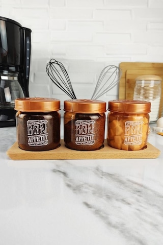 Digithome Ahşap Standlı 3 Lü Cam Kavanoz Seti 425 Cc 172351-145