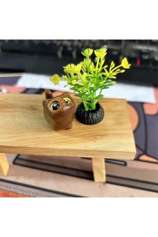 Büyüleyici Ahşap Yavru Kedi Heykelciği - El Yapımı Kedi Dekoru Siyah