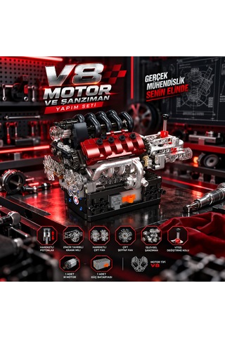 Mould King 10227 V8 Motor Ve Şanzıman Yapım Seti 787 Parça