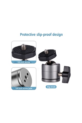 Geeroyoo Gri Alüminyum Mini Kafa, 360 Dönüşlü, 1/4" Vida, Fotoğraf Kamera Ve Kamkorder İçin Tripod Uyumlu Aksesuar