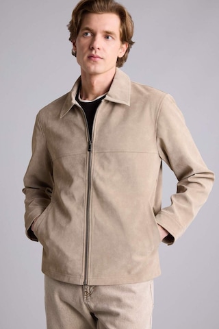 Defacto Slim Fit Gömlek Yaka Fermuarlı Süet Görünümlü Suni Deri Mont H2231ax26aubg773 Bej-bg773