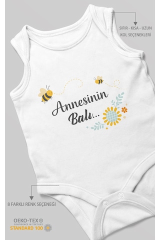 Morivokids Annesinin Balı Sıfır Kollu Bebek Body %100 Pamuk Beyaz