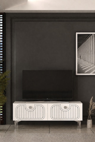 120dhdts3bg Hera Lazer Desenli Tv Sehpası Beyaz-gümüş