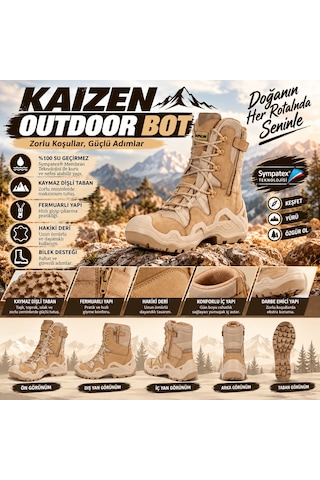U Force Outdoor Bot Unisex Su Geçirmez Sympatex Kaymaz Dişli Taban Fermuarlı Hakiki Deri Bej