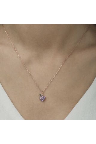 925 Ayar Gümüş Rose Üzüm Figürlü Meyve Kolye Çok Renkli