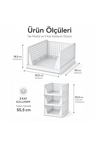 3 Katlı Portatif Organizer - Çok Amaçlı Kayar Raf 18.5x33.5x43cm Toplam 55.5cm Renkli