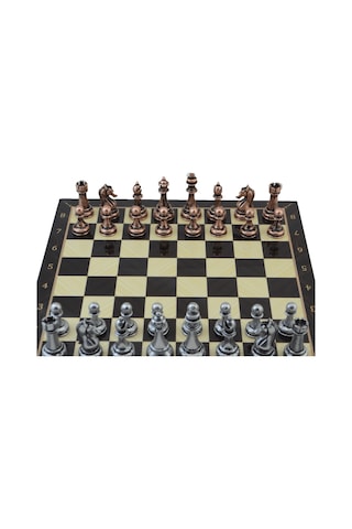 Metal Klasik Satranç Takımı Antik Ve Ceviz Desenli Mdf Ahşap Sat