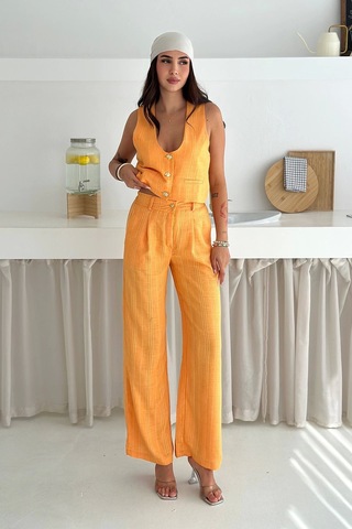 Çizgili Kumaş Yelek Takım Turuncu Turuncu