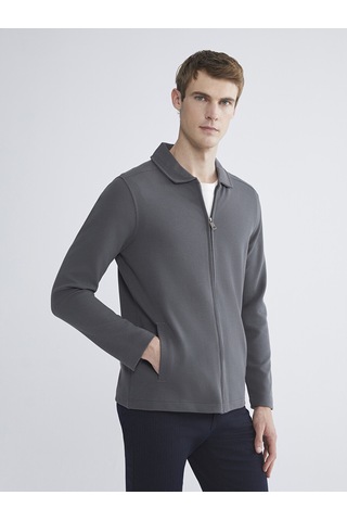 Lcwaıkıkı Classic Antrasit Standart Kalıp Polo Yaka Erkek Fermuarlı Sweatshirt