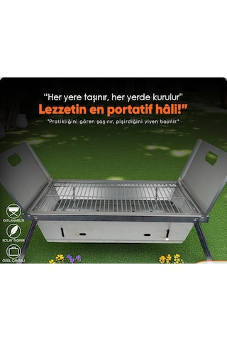 Miraç 55x35cm Katlanır Mangal Çantalı Lazer Kesim Büyük Boy Gri